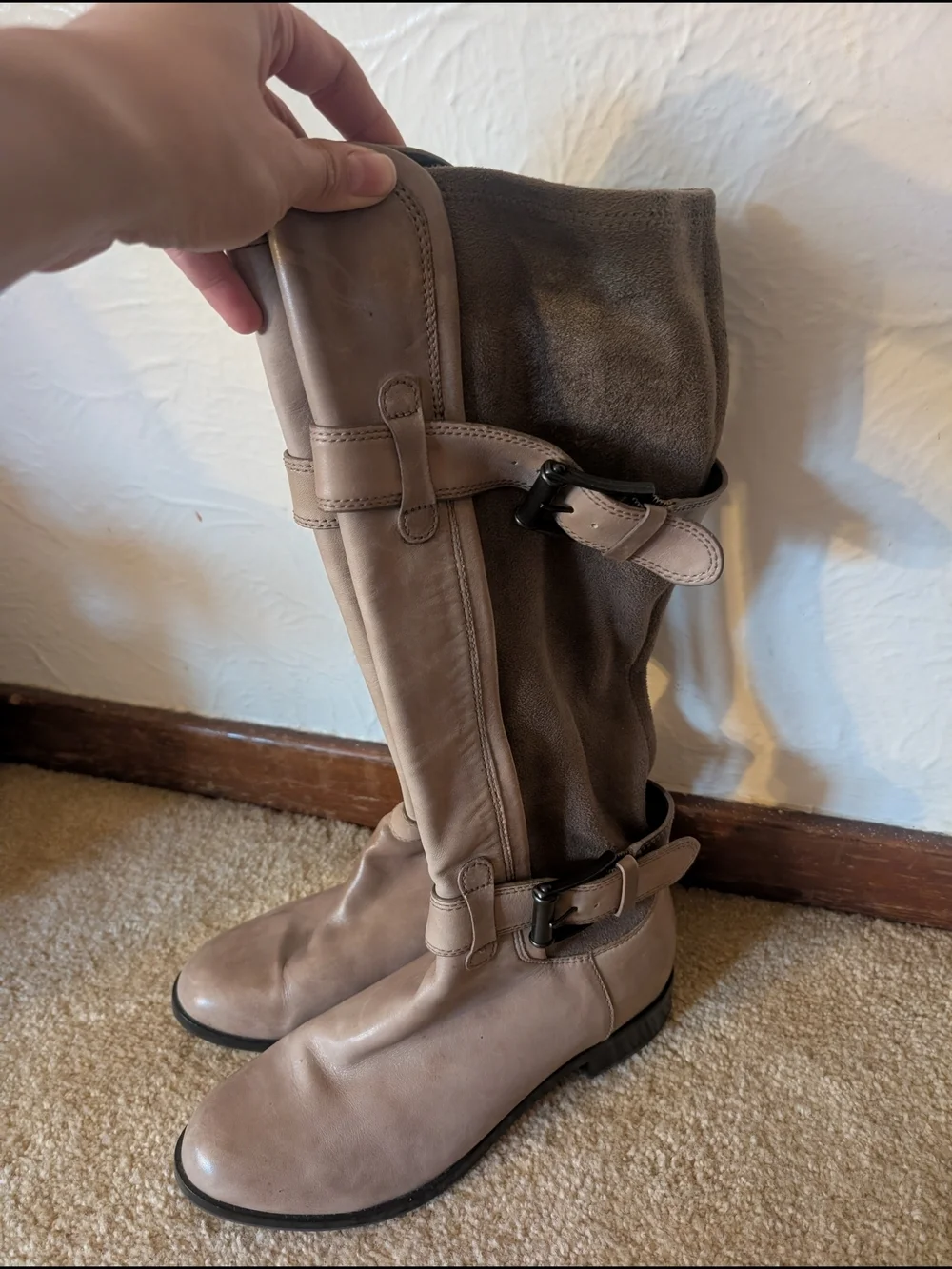 Cole Haan Nike Air Taupe Two-Tone Tall Buckle Riding Boots Size 7.5B